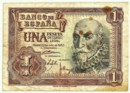 ESPAÑA - 1 Peseta - 22.07.1953 - Pick 144 - SERIE F - Spain - Marquês De Santa Cruz - 1-2 Pesetas