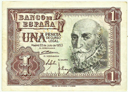 ESPAÑA - 1 Peseta - 22.07.1953 - Pick 144 - SERIE V - Spain - Marquês De Santa Cruz - 1-2 Pesetas