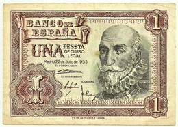 ESPAÑA - 1 Peseta - 22.07.1953 - Pick 144 - SERIE W - Spain - Marquês De Santa Cruz - 1-2 Peseten