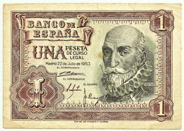 ESPAÑA - 1 Peseta - 22.07.1953 - Pick 144 - SERIE W - Spain - Marquês De Santa Cruz - 1-2 Pesetas