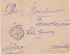 TUNISIE - LETTRE TRESOR ET POSTES 13 SFAX 1915 - CACHET ARRIVEE AU VERSO - Brieven En Documenten
