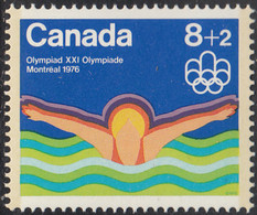 Canada 1975 MNH Sc #B4 8c + 2c Swimmer Olympic Symbols - Ongebruikt