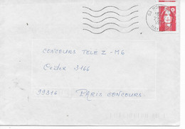 Enveloppe 1994 Cachet à Date Montsurs - Mayenne Affranchissement TVP Rouge Marianne Bicentenaire Piquage à Cheval - Storia Postale