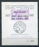 NAPOLI 1947 II CONVEGNO FILATELICO XXX ANNIVERSARIO PRIMO VOLO POSTALE NAPOLI-PALERMO - Cinderellas