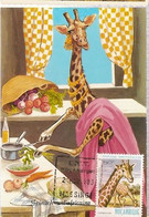 Mozambique & Maximum Card, Humor, Cuisine, Spinach A Africaine, Giraffa Massingir 1983 (18534) - Girafes