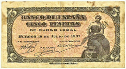 ESPAÑA - 5 Pesetas - 18.07.1937 - Pick 106 - Serie C - Guerra Civil War Spain - 5 Peseten