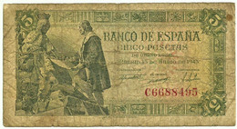 ESPAÑA - 5 Pesetas - 15.06.1945 - Pick 129 - Serie C - Queen Isabel, La Catolica, And Columbus ( Cristovão Colombo ) - 5 Peseten