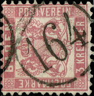 ALLEMAGNE / GERMANY / BADEN Ca.1862 "164" Bahnpost Stempel Type 3 (Einkreisstempel 10mm) /Mi.18 - Usati