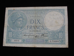 10 Dix Francs Minerve Type 1915 Modifié  17=8=1939   **** EN ACHAT IMMEDIAT **** - 10 F 1916-1942 ''Minerve''