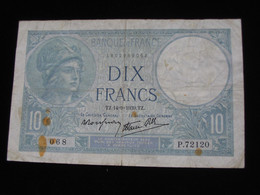 10 Dix Francs Minerve Type 1915 Modifié  14=9=1939   **** EN ACHAT IMMEDIAT **** - 10 F 1916-1942 ''Minerve''