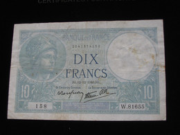 10 Dix Francs Minerve Type 1915 Modifié  12=12=1940   **** EN ACHAT IMMEDIAT **** - 10 F 1916-1942 ''Minerve''