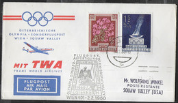 AUSTRIA - VOLO SPECIALE TWA - WIEN/SQUAW VALLEY 2.2.1960 - PER OLIMPIADI INVERNALI - SU BUSTA UFFICIALE - First Flight Covers