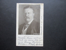 AK USA 1904 / 05 Foto Portrait President Theodore Roosevelt Published By Metropolitan News Co. Boston Nach Berlin Gesend - Personnages