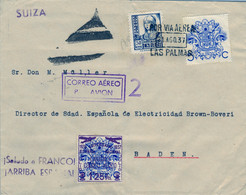 1937 ,  CANARIAS , LAS PALMAS - BADEN , CENSURA MILITAR DE LAS PALMAS , POR VIA AÉREA . - Briefe U. Dokumente