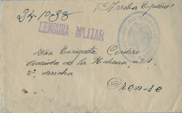 1938 ORENSE , SOBRE CIRCULADO , CENSURA MILITAR , FRANQUICIA DE LA 20º DIVISION / ESTADO MAYOR - Lettres & Documents