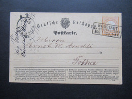 DR 30.7.1872 Brustschild Nr. 3 EF Auf Postkarte Stempel Ra3 Neustadt In Westpreussen Nach Gotha Gesendet - Brieven En Documenten