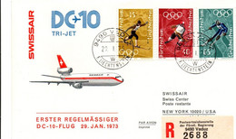 Vaduz Zurich New York 1973 - DC-10 Swissair - 1er Vol Erstflug First Flight - USA - Frankeermachines (EMA)