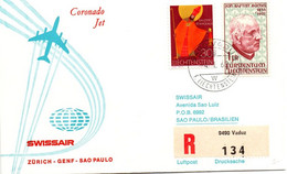 Vaduz Zurich Genf Sao Paulo 1968 - Coronado Jet Swissair - 1er Vol Erstflug First Flight - Genève Brésil Brasil - Máquinas Franqueo (EMA)
