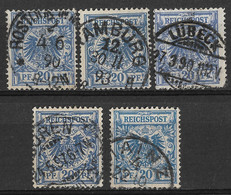 Germany 1889, 20Pf, Nice Lot Of Clear Postmarks - Rostock, Hamburg, Lübeck, Büren, Mainz. - Gebruikt