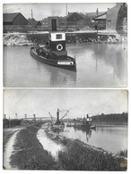 1929 LA BASSEE (NORD?) LA LOISNE? - BATEAU L ECLAIREUR - INSTALLATION DE TUYAUX? DANS LE CANAL - LOT DE 2 PHOTOS 17*11 - Barcos