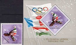Olympiade Grenoble 1968 Ungarn 2378+Block 62 ** 6€ Eishockey Flagge Bloque Hoja M/s Bloc Olympics Sheet Bf Hungary - Other & Unclassified