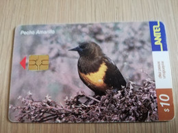 URUGUAY CHIPCARD  BIRD /VOGEL  $10  PECHO AMARILLO        Nice Used Card    **4512** - Uruguay
