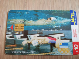 URUGUAY CHIPCARD  SPORTS    $10     SERRANO FERNANDEZ 100 METER ESPALDA            Nice Used Card    **4543** - Uruguay