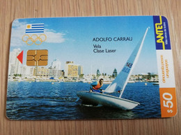 URUGUAY CHIPCARD  SPORTS    $50 ADOLFO CARRAU  VELA CLASE LASER            Nice Used Card    **4545** - Uruguay