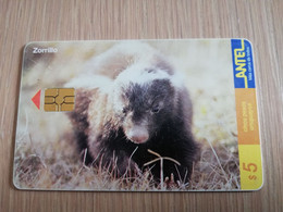 URUGUAY CHIPCARD  ANIMAL    $5  ZORILLO            Nice Used Card    **4548** - Uruguay