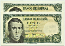 ESPAÑA - 2 X 5 Pesetas - 10.08.1951 - Pick 140 - Unc. - Serie I - Consecutives Numbers - Jaime Balmes - 5 Pesetas