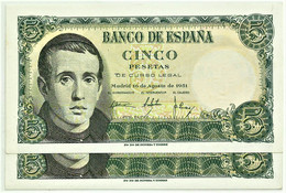 ESPAÑA - 2 X 5 Pesetas - 10.08.1951 - Pick 140 - Unc. - Serie P - Consecutives Numbers - Jaime Balmes - 5 Pesetas