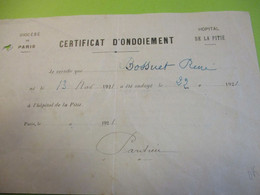 Certificat D'ondoiement/Diocése De Paris / Hopital De La Pitié/ René BOSSUET/ 1921              CAN852 - Religion & Esotericism