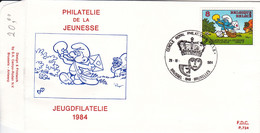B01-284 2150 BD P734 FDC Rare Smurf Schtroumpf Peyo 20-10-1984 Brussel 1040 Bruxelles €12 - 1981-1990