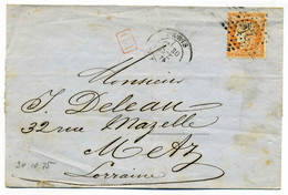 Etoile De Paris N°24 + R De Clery /  Tarif Pour METZ En LORRAINE / 1875 / Emission Siège YT N°38 - 1849-1876: Période Classique