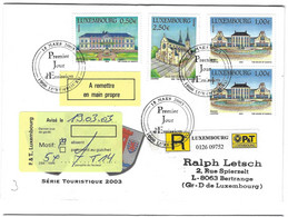 Luxembourg 2003 Differdange Abtei Abbaye ¦ Esch-sur-Alzette Kirche Eglise ¦ Mamer Schloss Chateau - Storia Postale