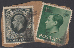 Great Britain 1930 Used Sc #230 1/2p Edward VIII, #216 4p George V On Piece - Gebruikt