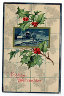 Bonne Année --1912-- Paysage Enneigé Avec Village ..houx...timbres Allemands..cachets..à Saisir - Nieuwjaar