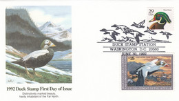 Sc#RW59 1992 $15 Duck Stamp, Bird Hunting Issue First Day Of Issue Cover And Sc#2484 29c Wood Duck Issue - 1991-2000
