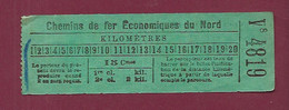 180121 TICKET CHEMIN DE FER TRAM METRO - V8 4819 CHEMINS DE FER ECONOMIQUES DU NORD - Europe