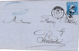 25 – BESANCON – GC 456 – Pli à Destination De Pontarlier (1865) – Cachet à Date Type 15 - 1849-1876: Periodo Classico