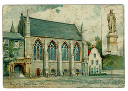 Ref 1449 - 1909 Court Size Postcard - Norwich Grammar School & Nelson Statue - Norfolk - Norwich