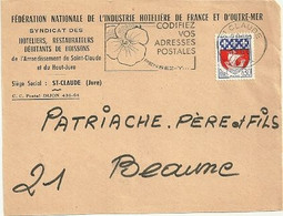 JURA - Dépt N° 39 = St CLAUDE 1966 = FLAMME Non Codée = SECAP Multiple ' PENSEZ + CODIFIEZ' = Pensée N° 1 - Zipcode