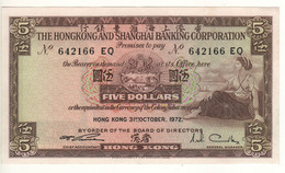 HONG KONG  $5   H.K.& Shanghai Banking Corp.    P181d   Dated  31st  October 1972 - Hongkong