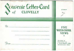 Clovelly Vintage Souvenir Letter-Card With Five Watercolour Views, Devon, England - Unused - Clovelly