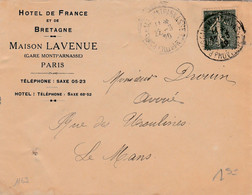 Lettre En-tête : Hotel De France Et De Bretagne Maison Lavenue : Paris-Gare Montparnasse - 1921-1960: Moderne