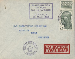 YT Cameroun 293 Cachet Inauguration Pont Sur Le Wouri Douala 15 5 1955 Par Avion CAD Violet Douala Philatélie 15 5 1955 - Aéreo