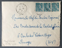France N°549 (x3) Sur Enveloppe TAD (type B4) BETETE, Creuse 23.10.1944 - (B3686) - 1921-1960: Modern Period