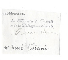 RENE VIVIANI MINISTRE DU TRAVAIL - AUTOGRAPHE SIGNATURE SUR FRAGMENT - Other & Unclassified