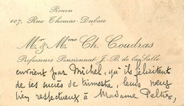 Rouen * Professeurs Mr & Mma Ch. COUDRAS * école Pensionnat J.b. De La Salle * Carte De Visite Ancienne - Rouen