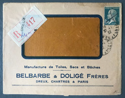 France N°181 Issu De Roulette Sur Enveloppe Recommandée De Dreux 30.1.1932 - (B3731) - 1921-1960: Modern Period